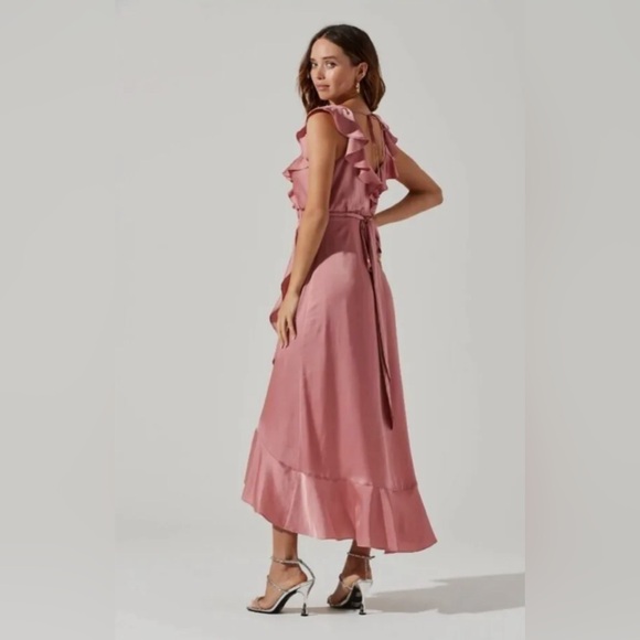 Astr Dark Blush wilshire Ruffle Wrap Open Back Midi High Low Dress, XS - Picture 11 of 16